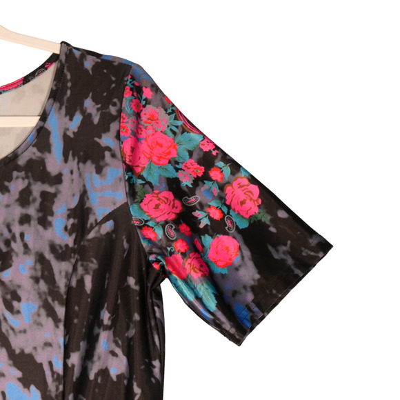 R & B Collection Dress Womens Large Black Watercolor Floral Artsy Stretch Boho - Picture 4 of 12